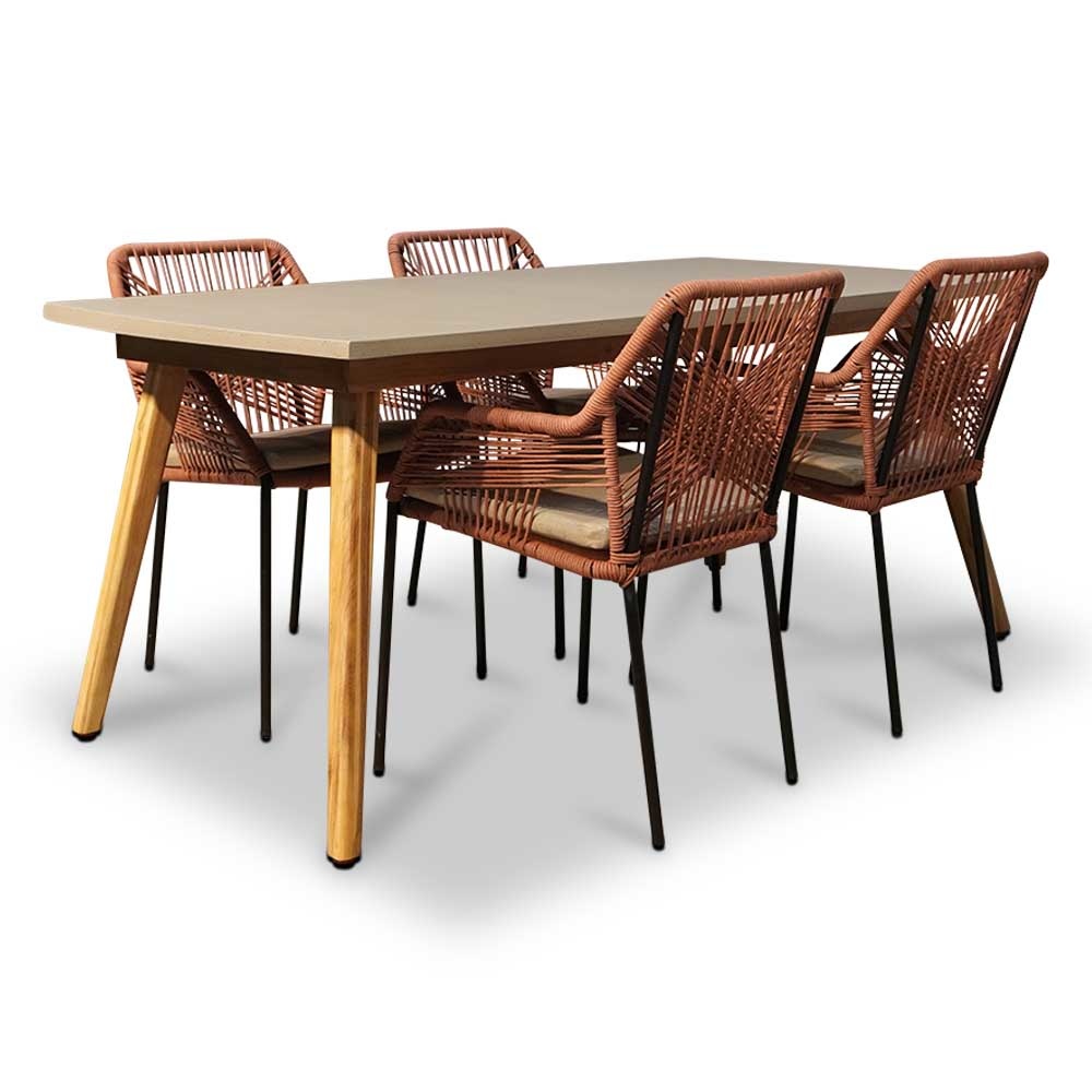 Copenhagen/Seville terra dining tuinset 5-delig | betonlook + touw | 180cm
