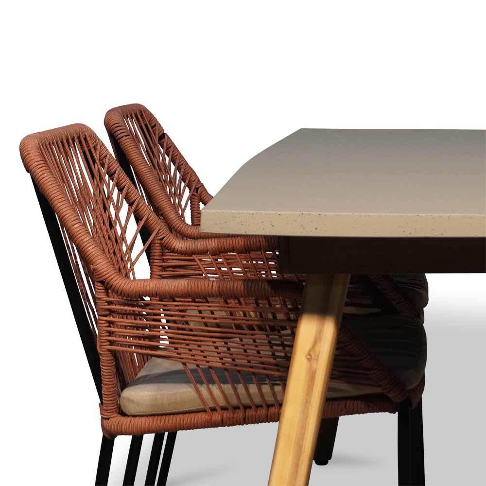 Copenhagen/Seville terra dining tuinset 5-delig | betonlook + touw | 180cm