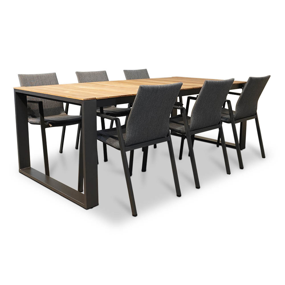 Altanta/Fardau dining tuinset | 6 personen | teakhout + textileen | 218cm