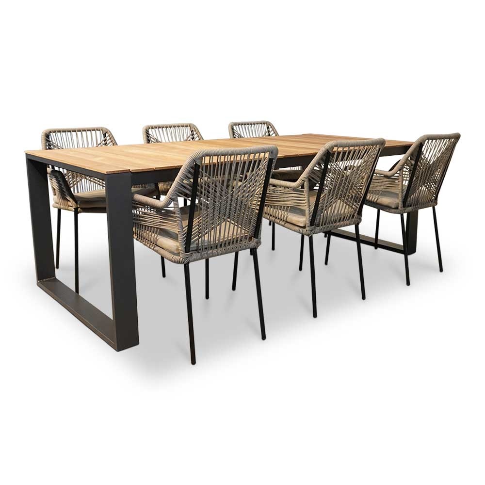 Atlanta/Seville zand dining tuinset | 6 personen | teakhout + touw | 218cm