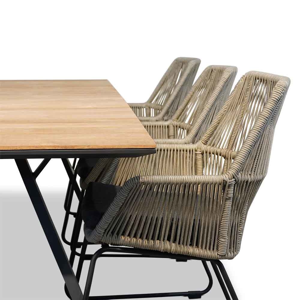 Nevada/Chester zand dining tuinset 7-delig | teakhout + touw | 238cm