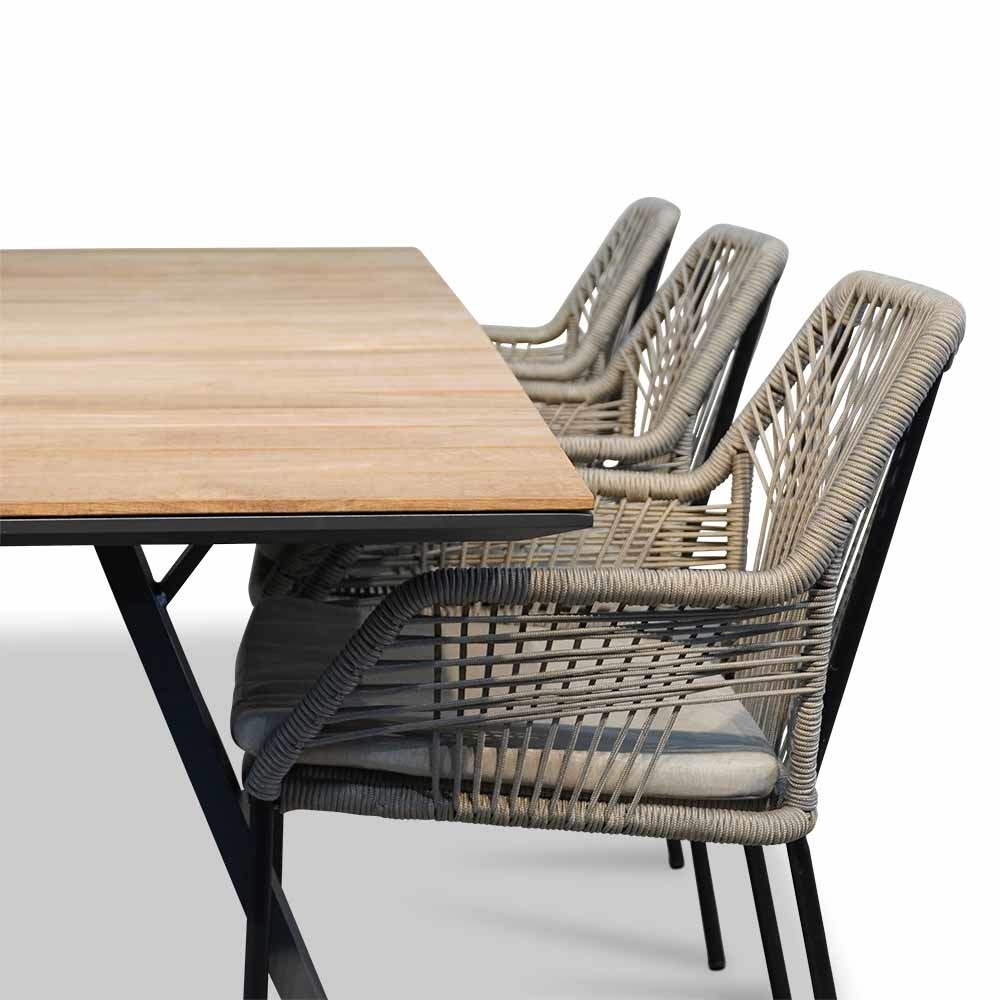 Nevada/Seville zand dining tuinset 7-delig | teakhout + touw | 238cm