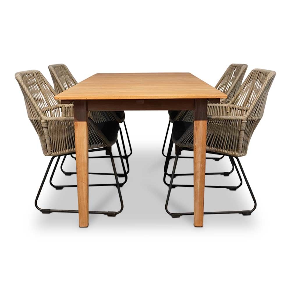 Prestige/Chester zand dining tuinset 5-delig | teakhout + touw | 200cm