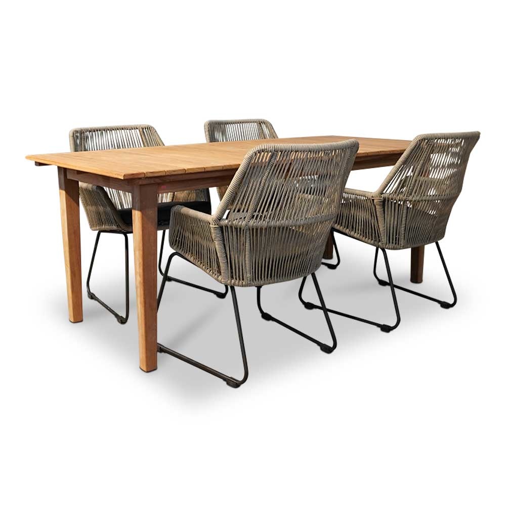 Prestige/Chester zand dining tuinset 5-delig | teakhout + touw | 200cm