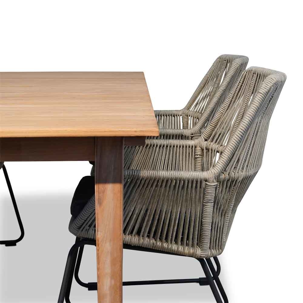 Prestige/Chester zand dining tuinset 5-delig | teakhout + touw | 200cm