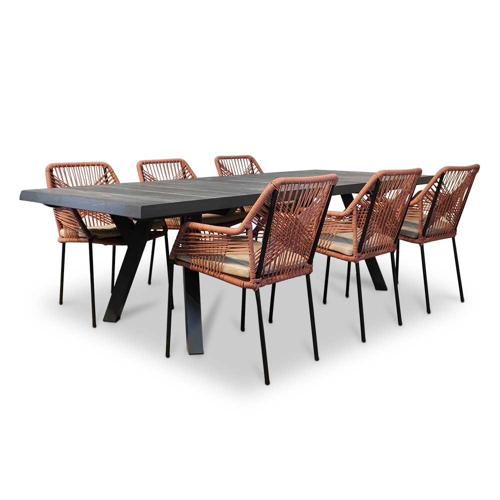 Castilla Negro/Seville terra dining tuinset 7-delig | keramiek + touw | 247cm