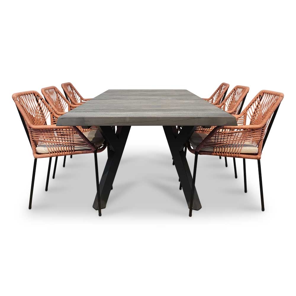 Castilla Negro/Seville terra dining tuinset 7-delig | keramiek + touw | 247cm