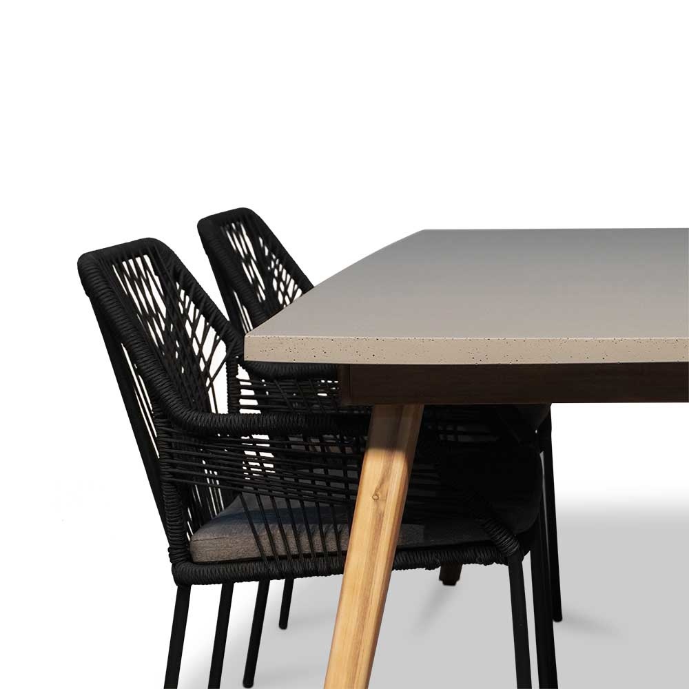 Copenhagen/Seville zwart dining tuinset 5-delig | betonlook + touw | 180cm