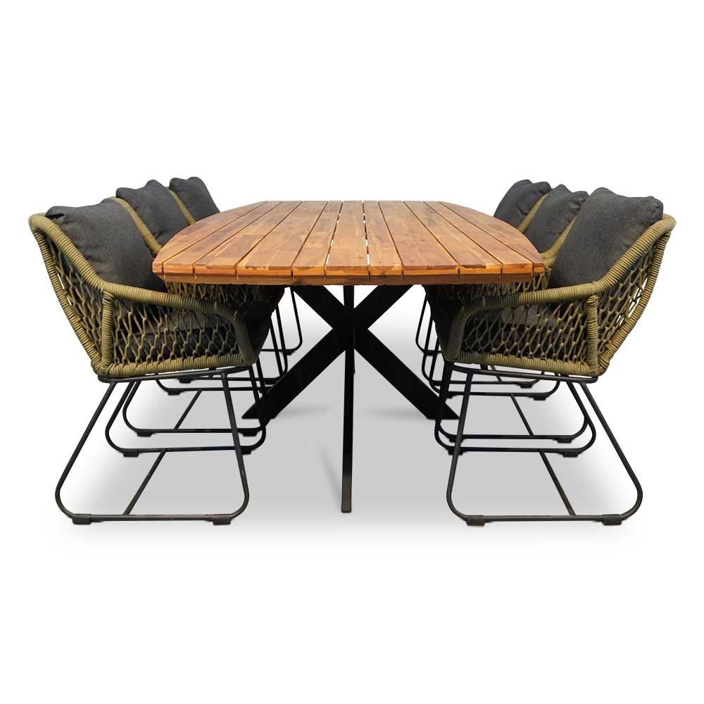 Salo/Portofino groen dining tuinset 7-delig | hardhout + touw | 240cm