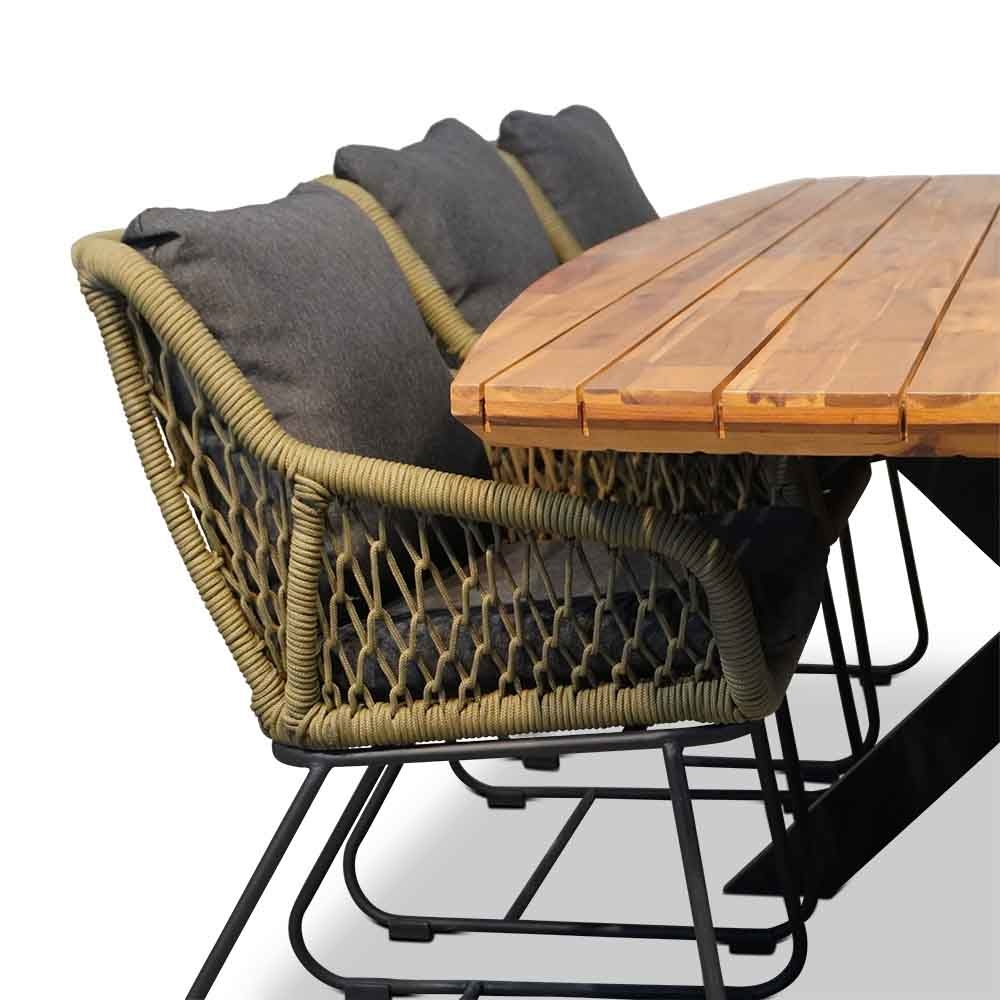 Salo/Portofino groen dining tuinset 7-delig | hardhout + touw | 240cm