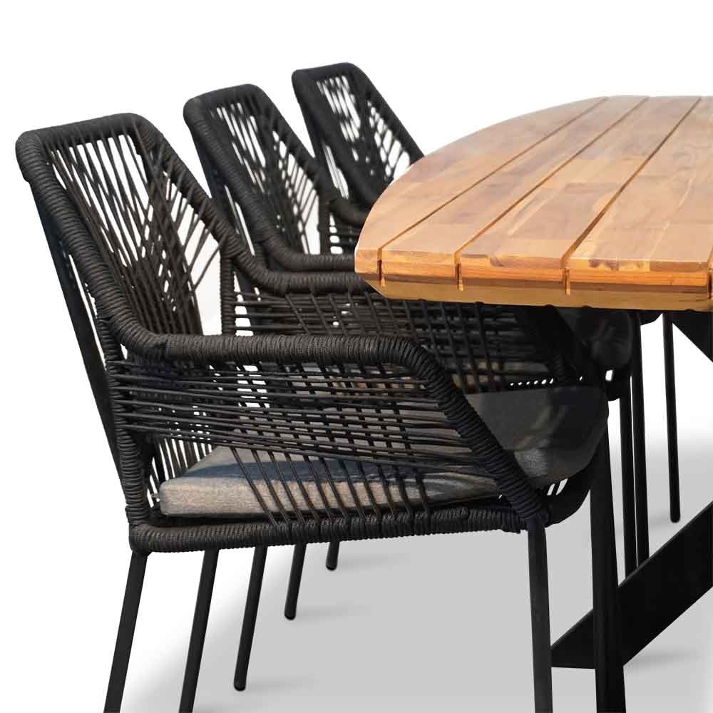 Salo/Seville zwart dining tuinset 7-delig | hardhout + touw | 240cm