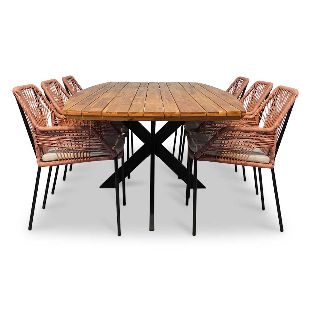 Salo/Seville terra dining tuinset 7-delig | hardhout + touw | 240cm