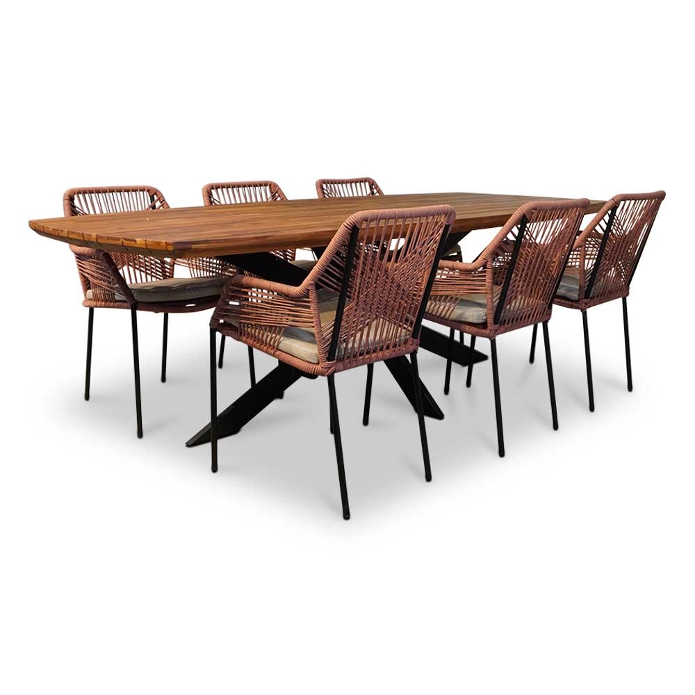 Salo/Seville terra dining tuinset 7-delig | hardhout + touw | 240cm