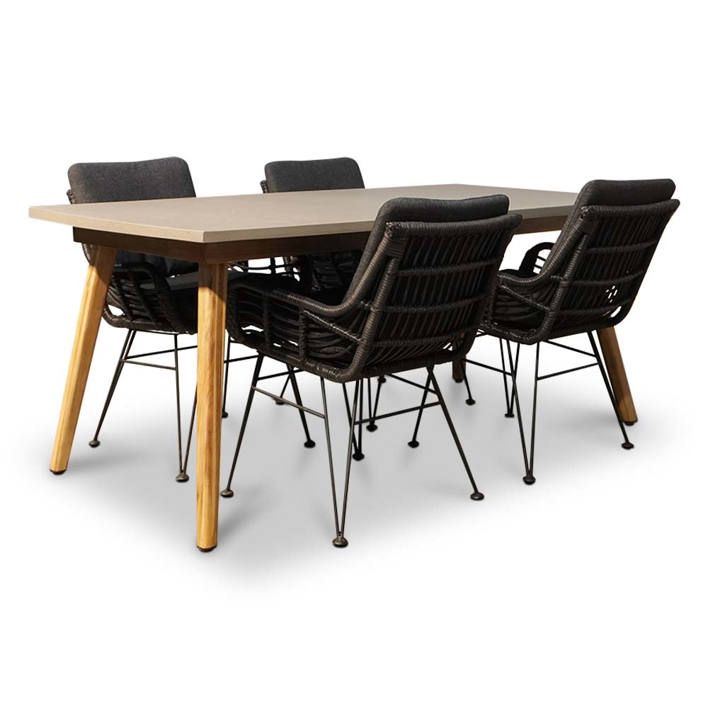 Copenhagen/Carlos Charcoal dining tuinset 5-delig | betonlook + wicker | 180cm