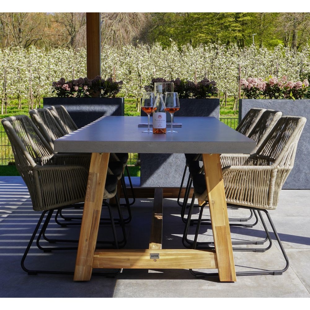 Veltis/Chester zand dining tuinset 7-delig | betonlook + touw | 250cm