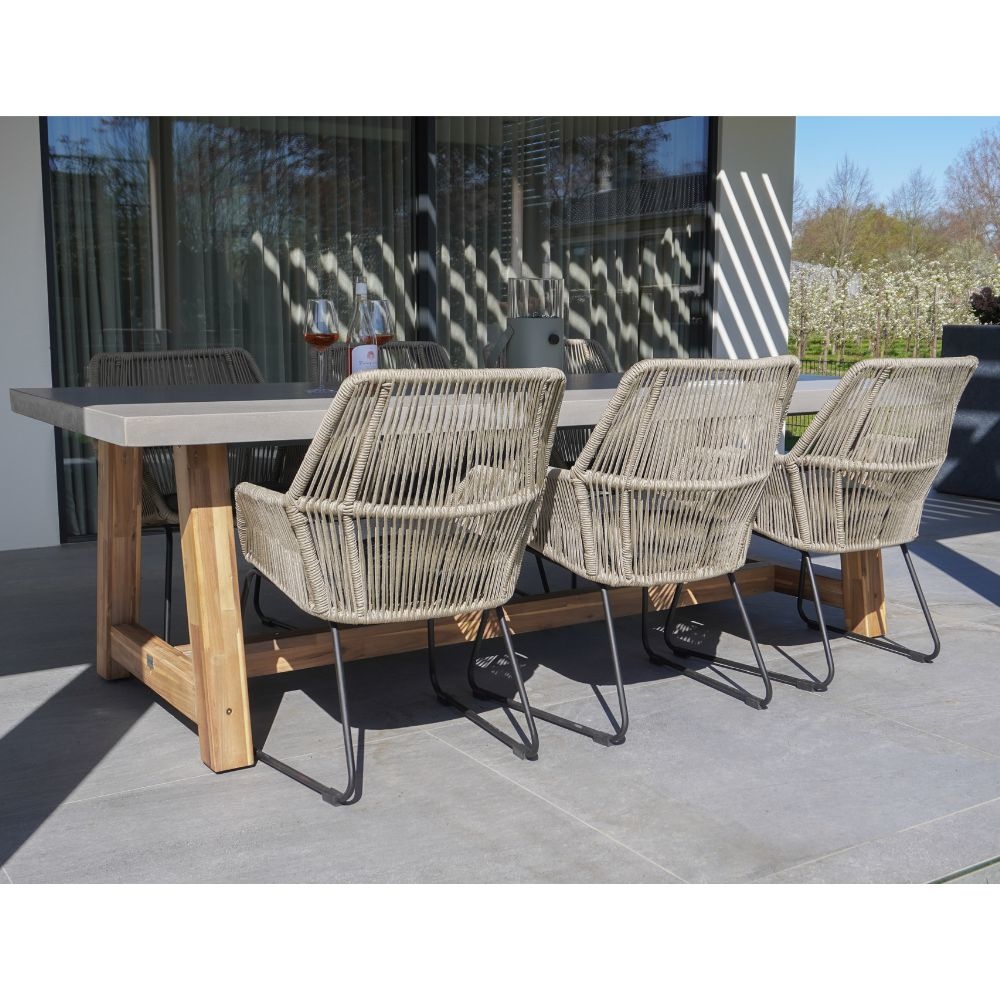 Veltis/Chester zand dining tuinset 7-delig | betonlook + touw | 250cm