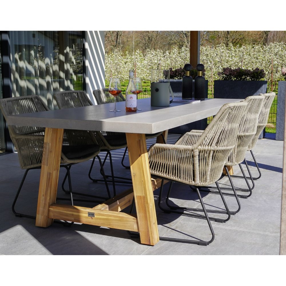 Veltis/Chester zand dining tuinset 7-delig | betonlook + touw | 250cm