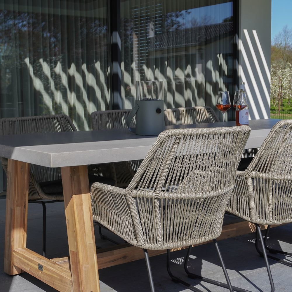 Veltis/Chester zand dining tuinset 7-delig | betonlook + touw | 250cm