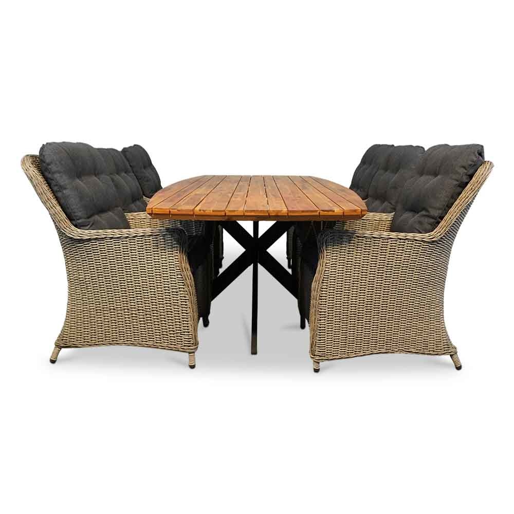 Salo/Elip Natural Grey dining tuinset 7-delig | hardhout + wicker | 240cm