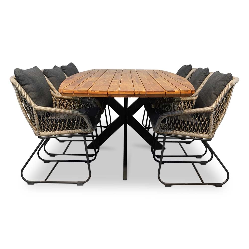 Salo/Portofino zand dining tuinset 7-delig | hardhout + touw | 240cm