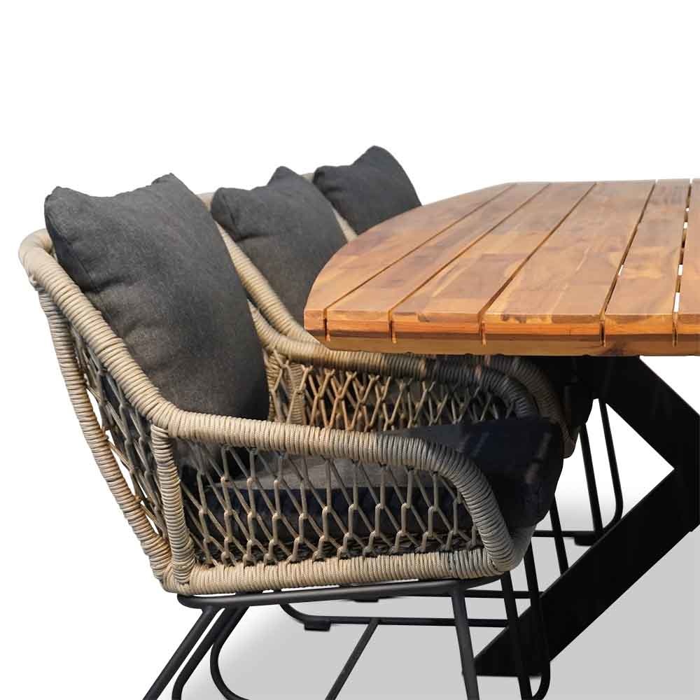 Salo/Portofino zand dining tuinset 7-delig | hardhout + touw | 240cm