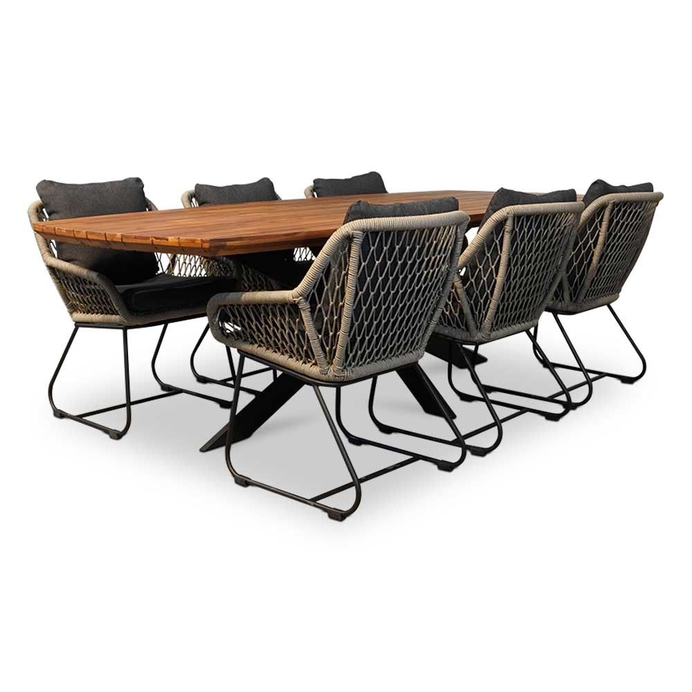 Salo/Portofino zand dining tuinset 7-delig | hardhout + touw | 240cm