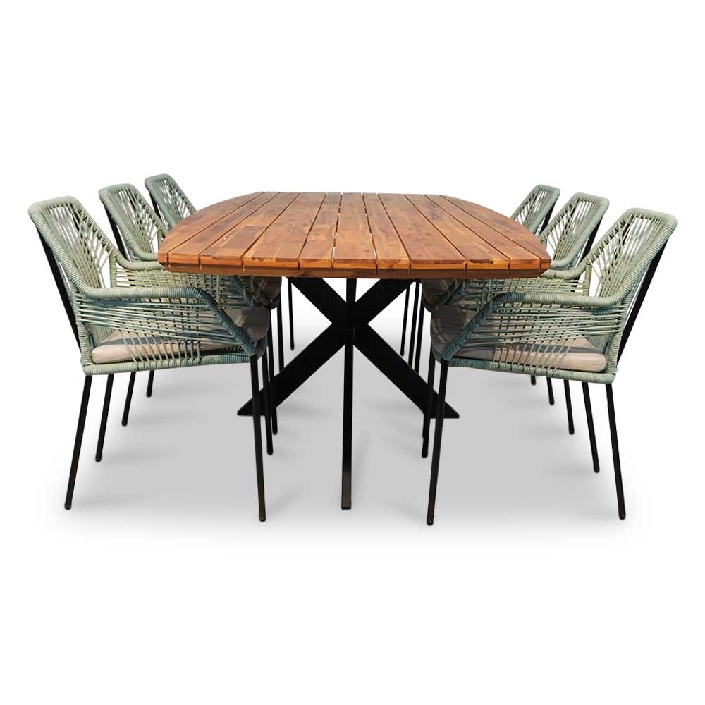 Salo/Seville mint dining tuinset | 6 personen | hardhout + touw | 240cm