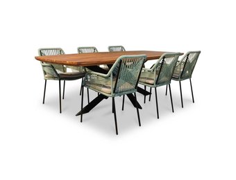 Salo/Seville mint dining tuinset | 6 personen | hardhout + touw | 240cm
