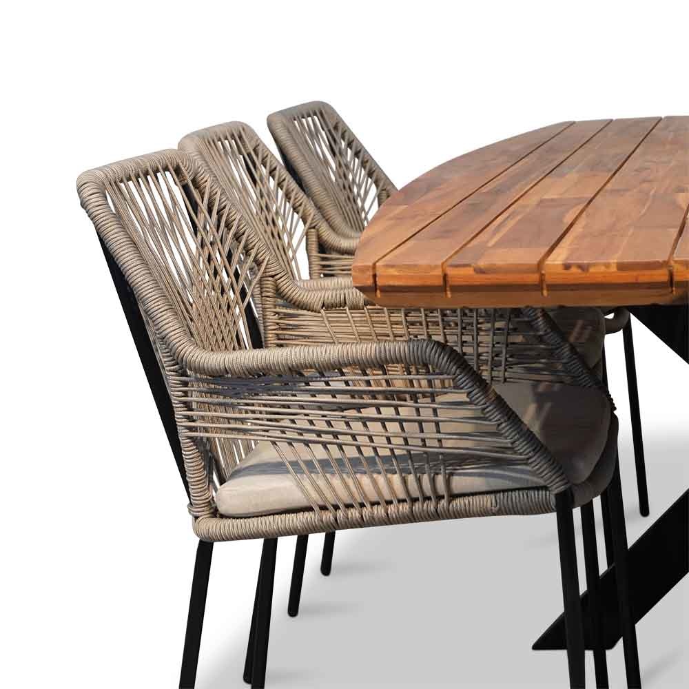 Salo/Seville zand dining tuinset | 6 personen | hardhout + touw | 240cm