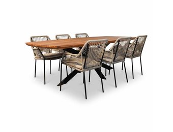 Salo/Seville zand dining tuinset | 6 personen | hardhout + touw | 240cm
