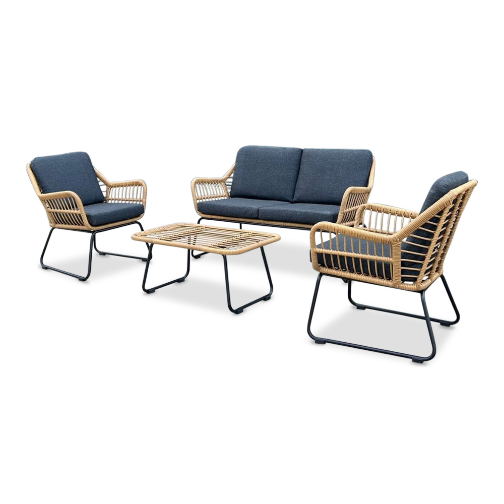 Blade stoel-bank loungeset 4-delig | wicker | Bamboo antraciet