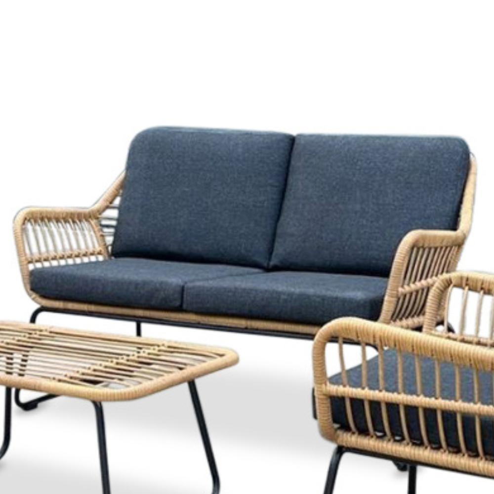 Blade stoel-bank loungeset 4-delig | wicker | Bamboo antraciet
