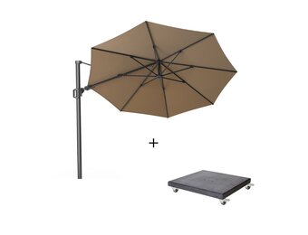 Challenger T² zweefparasol | Ø350cm rond met Modena parasolvoet 90kg | taupe