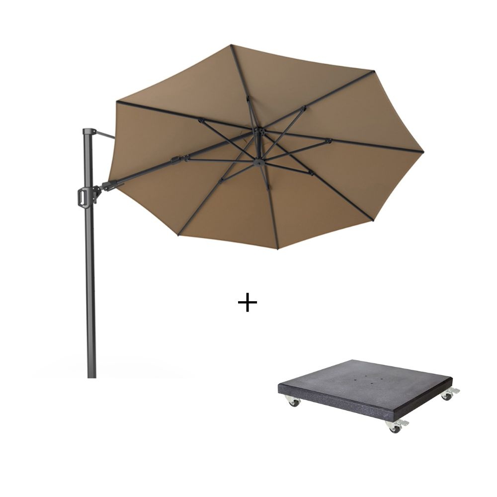 Challenger T² zweefparasol | Ø350cm rond met Modena parasolvoet 90kg | taupe
