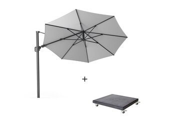 Challenger T² zweefparasol | Ø350cm rond met Modena parasolvoet 90kg | Light grey