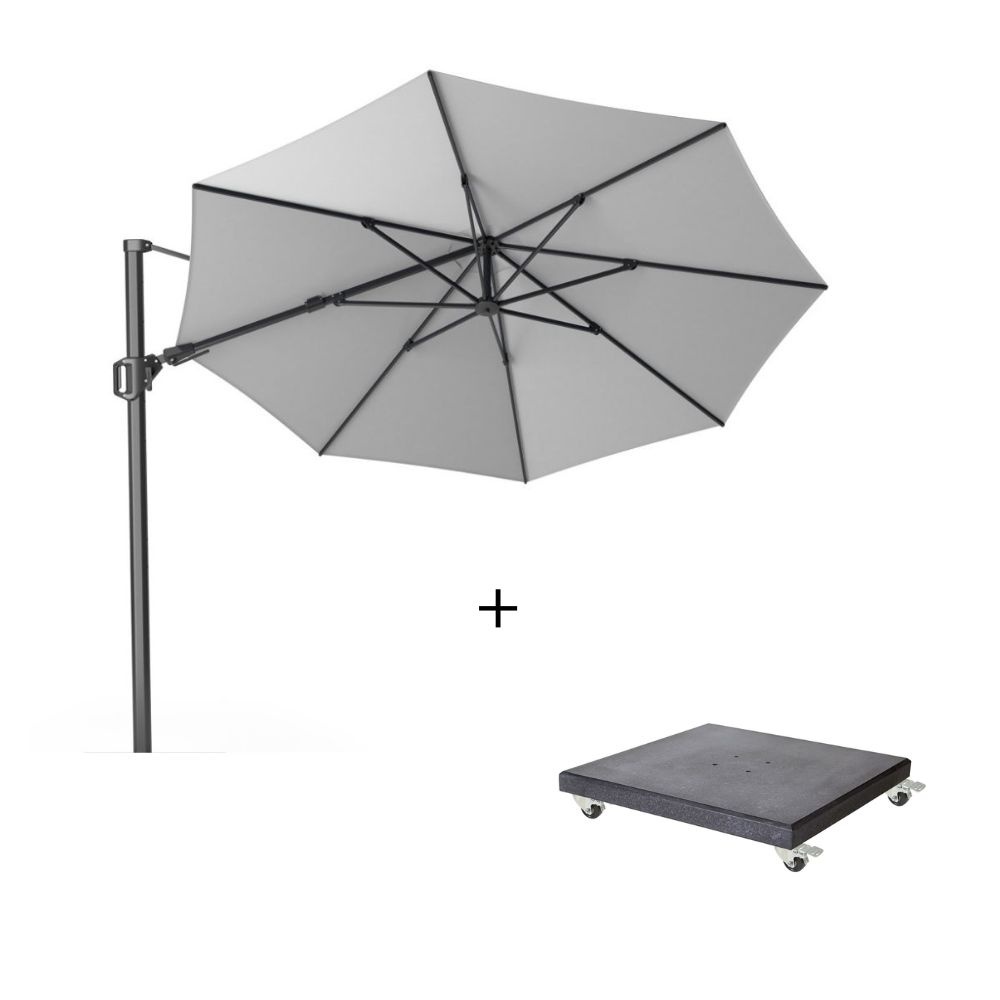 Challenger T² zweefparasol | Ø350cm rond met Modena parasolvoet 90kg | Light grey afbeelding