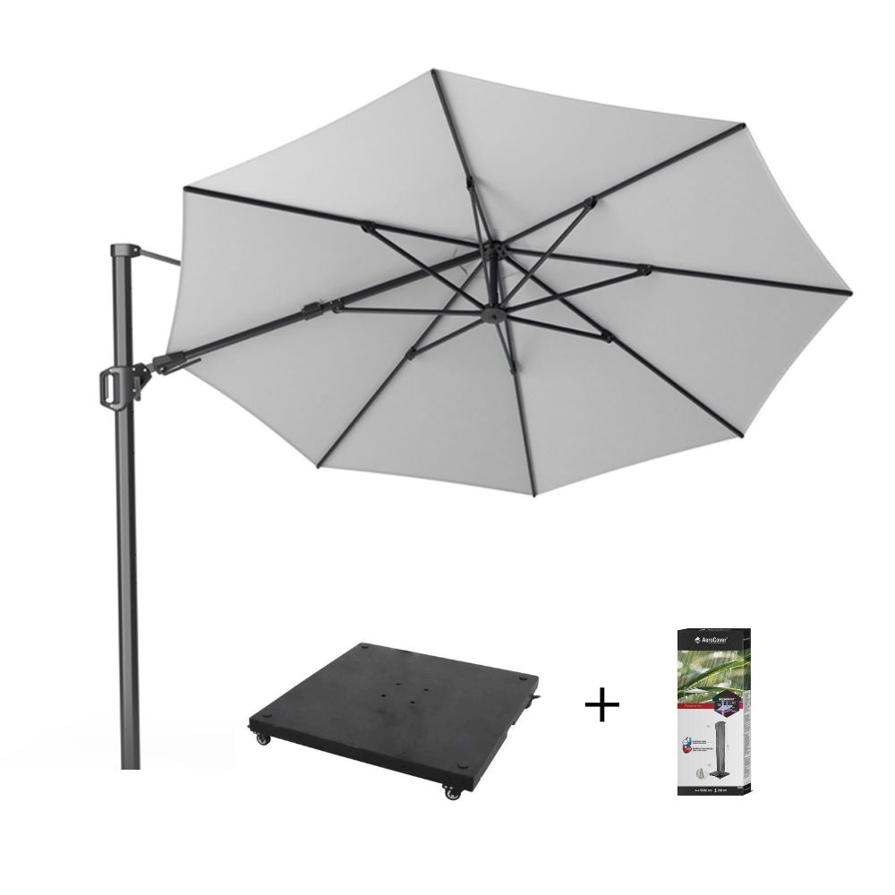 Challenger T² zweefparasol | Ø350cm rond met parasolvoet 90kg & hoes | wit