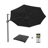 Challenger T² zweefparasol | Ø350cm rond met parasolvoet 90kg & hoes | zwart