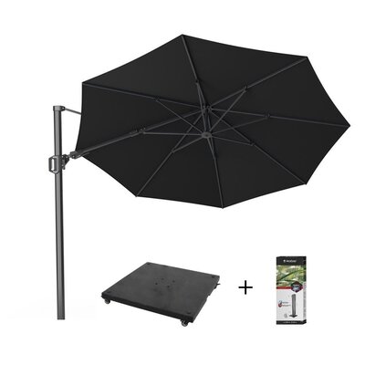 Challenger T² zweefparasol | Ø350cm rond met parasolvoet 90kg & hoes | zwart