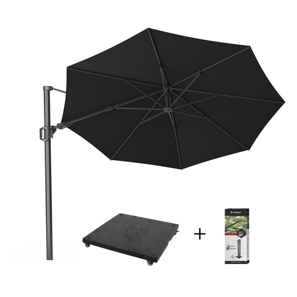 Challenger T² zweefparasol | Ø350cm rond met parasolvoet 90kg & hoes | zwart
