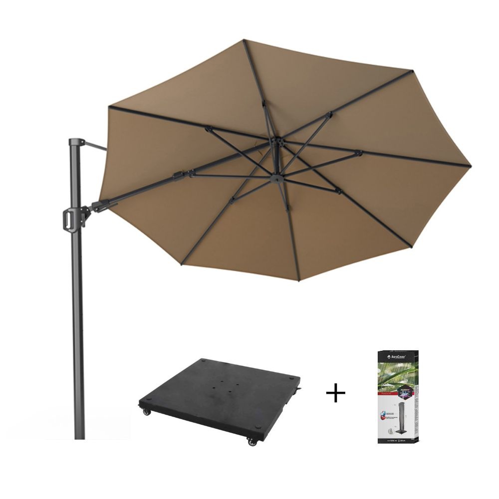 Challenger T² zweefparasol | Ø350cm rond met parasolvoet 90kg & hoes | taupe