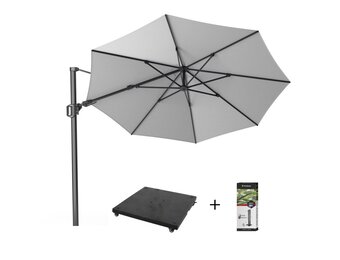 Challenger T² zweefparasol | Ø350cm rond met parasolvoet 90kg & hoes | Light Grey