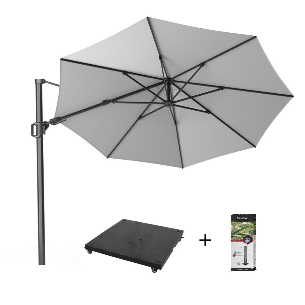 Challenger T² zweefparasol | Ø350cm rond met parasolvoet 90kg & hoes | Light Grey