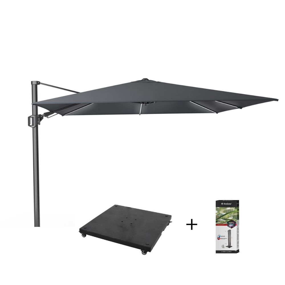 Challenger T² Glow zweefparasol | 300x300cm met parasolvoet 90kg & hoes | antraciet