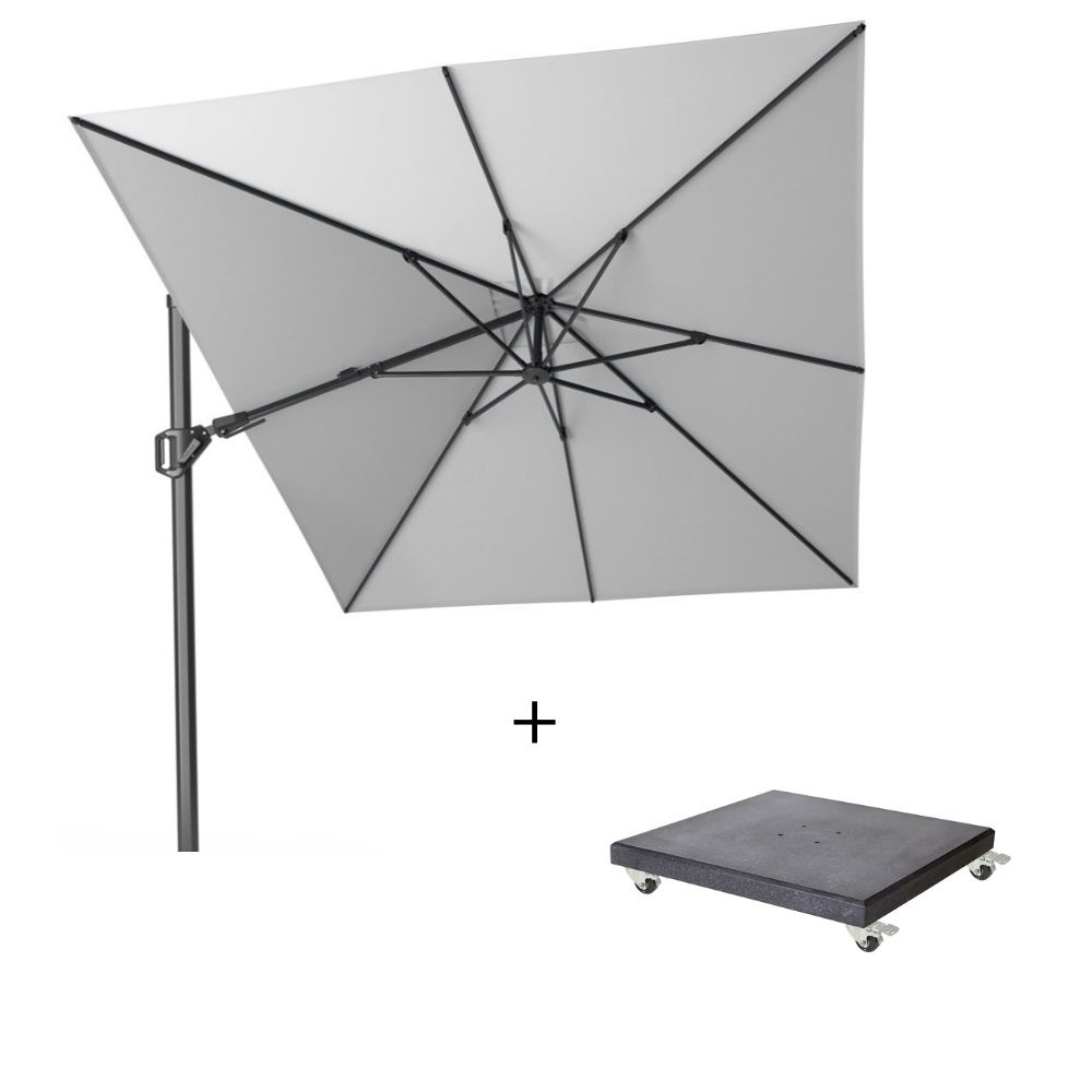 Challenger T² zweefparasol | 350x260cm met Modena parasolvoet 90kg | Light Grey