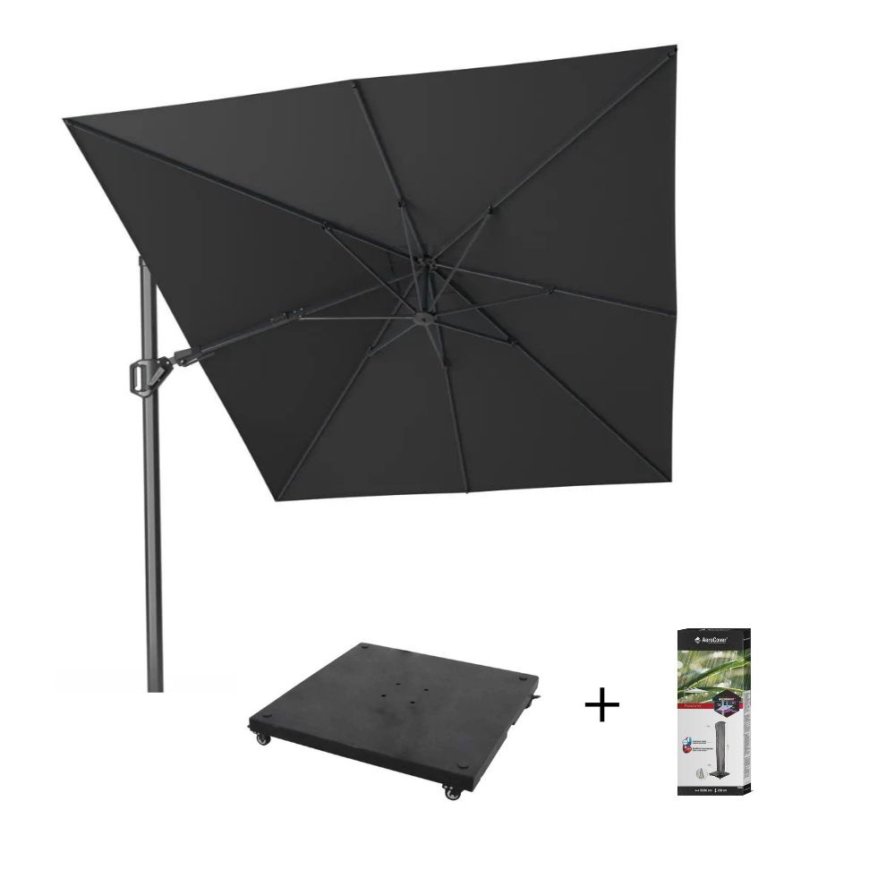 Challenger T² zweefparasol - premium doek | 350x260cm met parasolvoet 90kg & hoes | Faded Black