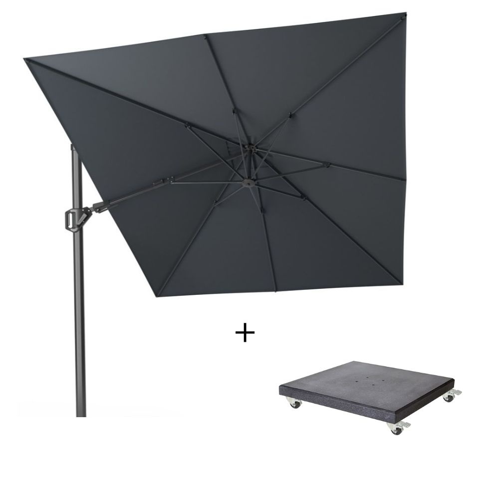 Challenger T² zweefparasol | 350x260cm met Modena parasolvoet 90kg | antraciet