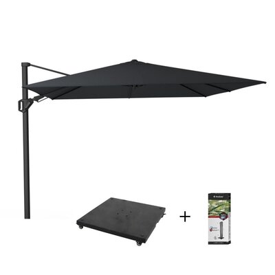 Challenger T² zweefparasol - premium doek | 300x300cm met parasolvoet 90kg & hoes | Jet Black