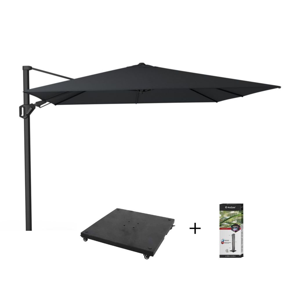 Challenger T² zweefparasol - premium doek | 300x300cm met parasolvoet 90kg & hoes | Jet Black