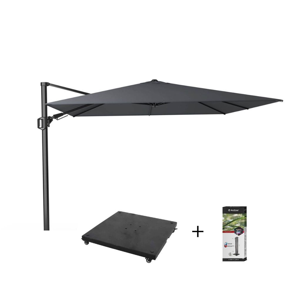 Challenger T² zweefparasol | 300x300cm met parasolvoet 90kg & hoes | zwart